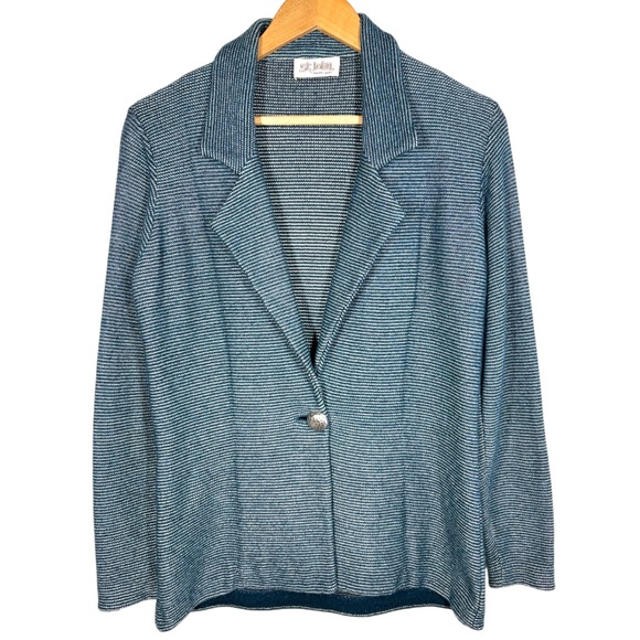 St. John Jackets & Blazers - Vintage St. John By Marie Gray Blazer Womens Size 6 Knit Striped Blue Silver